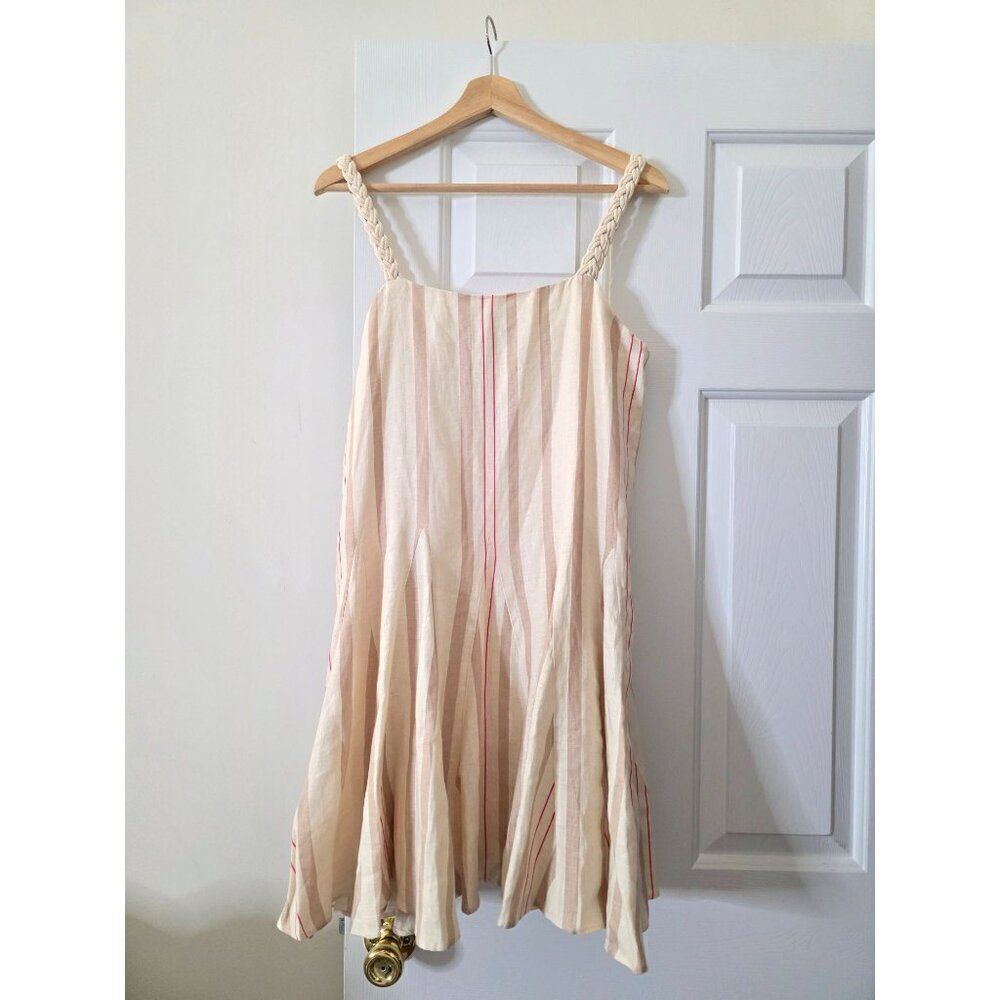 ALEXIS Dimma Sleeveless Linen Mini Dress in Heather Beige Stripe Size L